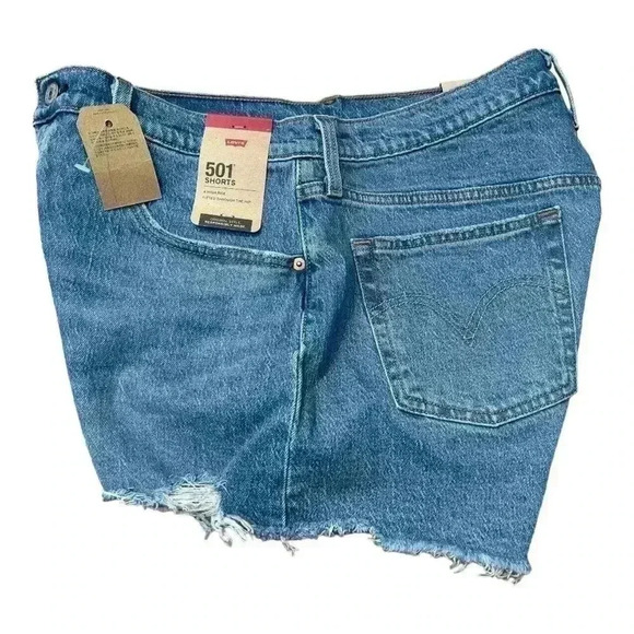 Women’s Levi’s 501 Original Jean Shorts Size 32 US 14 Distressed Medium Blue - Picture 9 of 10